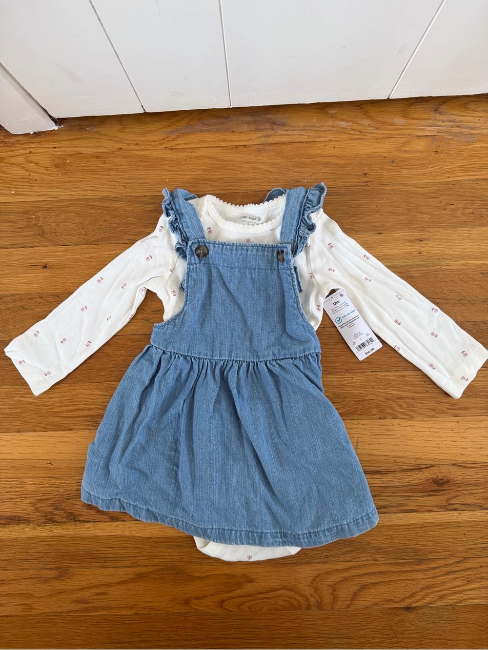 Carter’s Baby Girl Floral Bodysuit & Chambray Jumper Dress Set | NWT | 12M